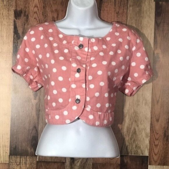 Vintage 80s/90s Wet Seal Pink Polka Dot Crop Top – Made in USA – Size M - Picture 3 of 7
